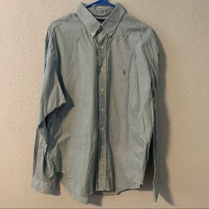 Mens Green & White Polo Dress Shirt Size 17- 36/37